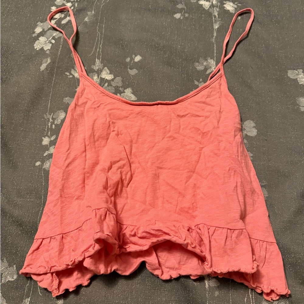 American Eagle Outfitters Coral Spaghetti Strap Ruffle Hem Top Size Medium
